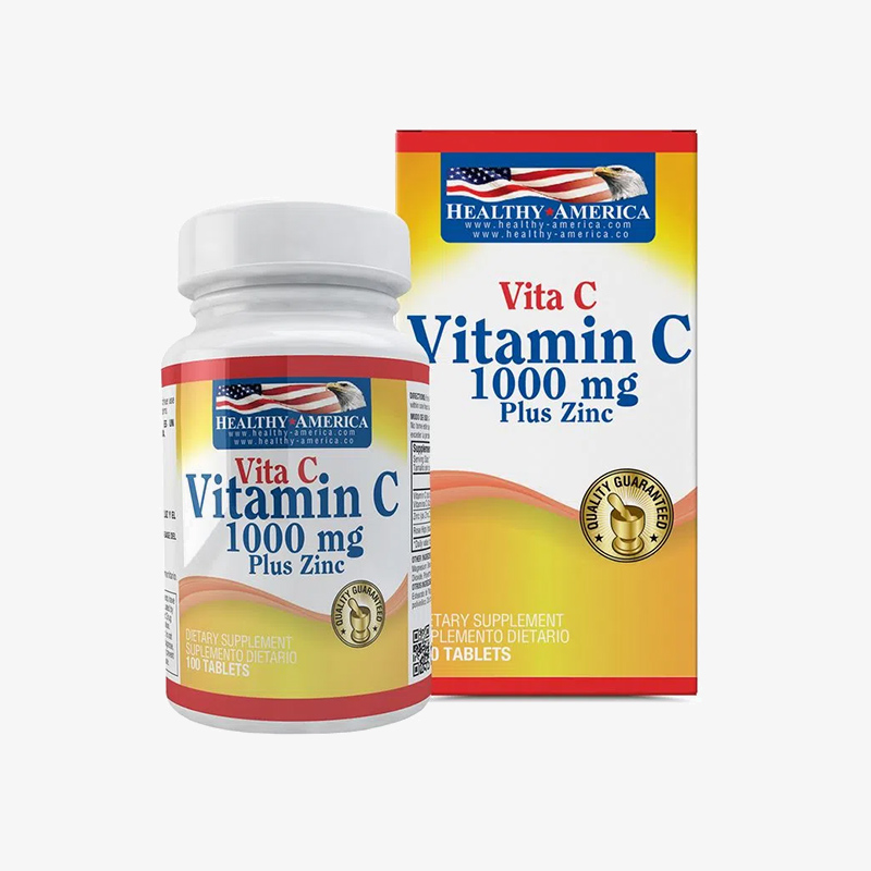 Vitamin C 1000 Mg Plus Zinc Healthy America 100 Tabletas Naturismo Turron Y Miel