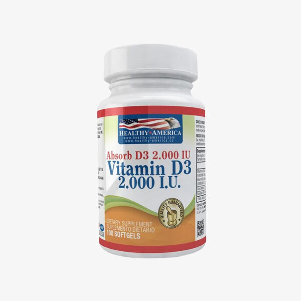 Vitamina D3 - 2000 IU (Healthy America – 100 softgels)